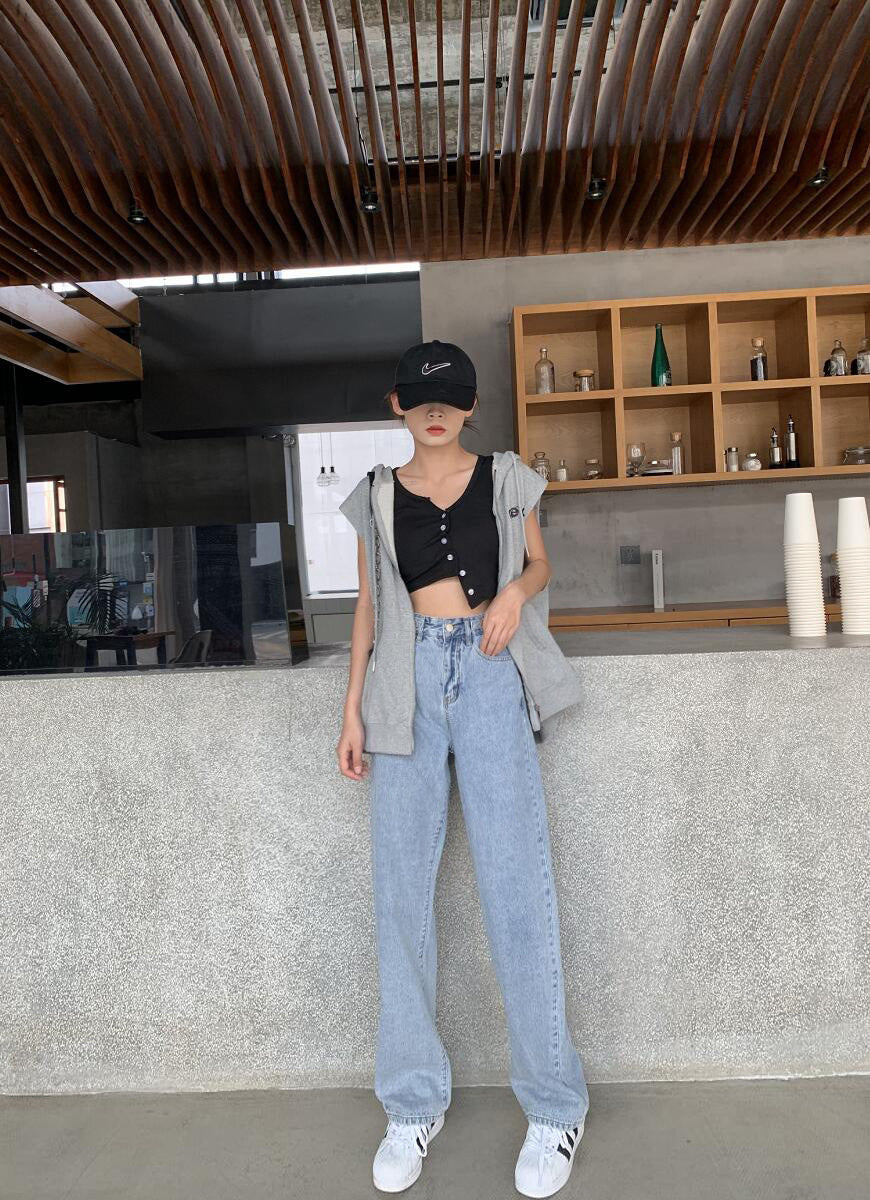 Women's Wide-leg Jeans High-waisted Straight Loose Drape Mopping Pants