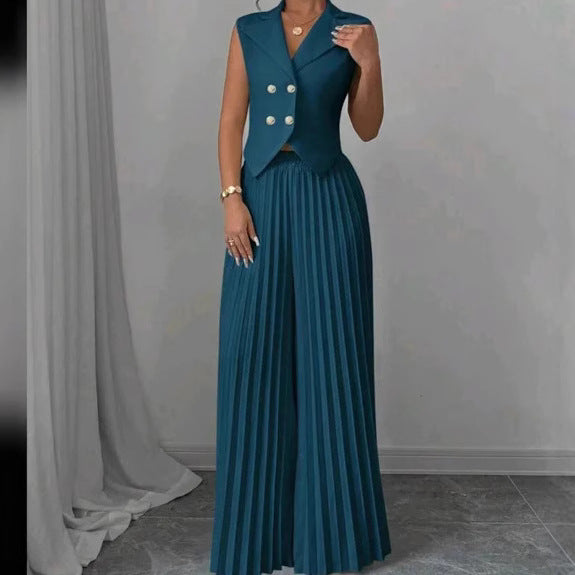 Fashion Vest Pleated Skirt Blouse And Pants Women's Clothing