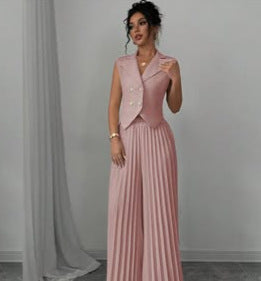 Fashion Vest Pleated Skirt Blouse And Pants Women's Clothing