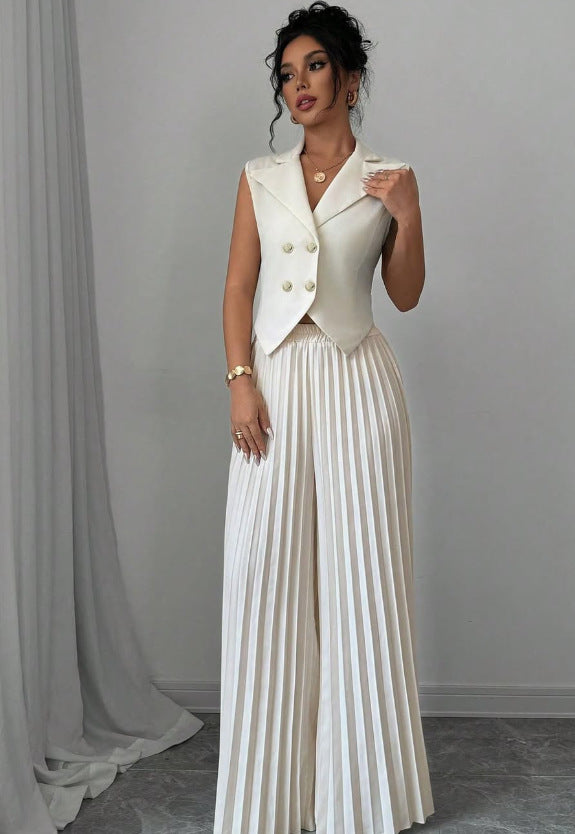 Fashion Vest Pleated Skirt Blouse And Pants Women's Clothing