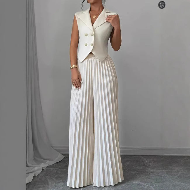 Fashion Vest Pleated Skirt Blouse And Pants Women's Clothing