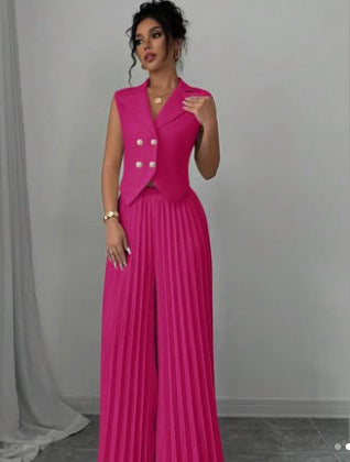 Fashion Vest Pleated Skirt Blouse And Pants Women's Clothing