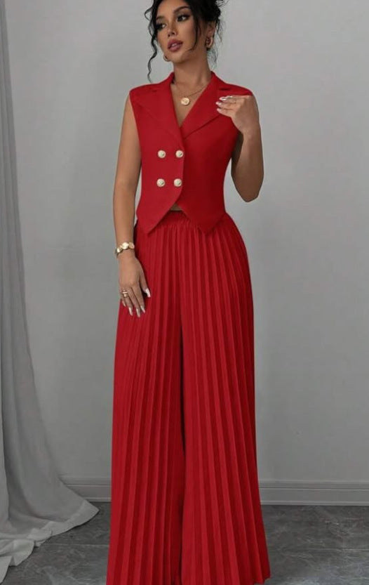 Fashion Vest Pleated Skirt Blouse And Pants Women's Clothing