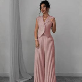 Fashion Vest Pleated Skirt Blouse And Pants Women's Clothing