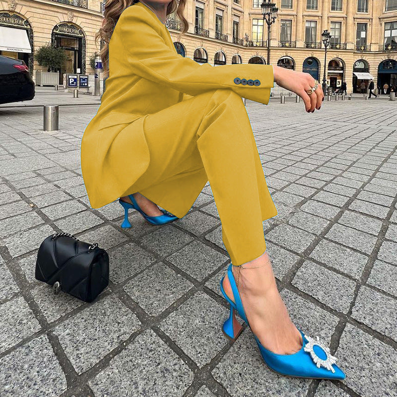 Women's Fashion Blazer Solid Color Casual Pants Two-piece Suit