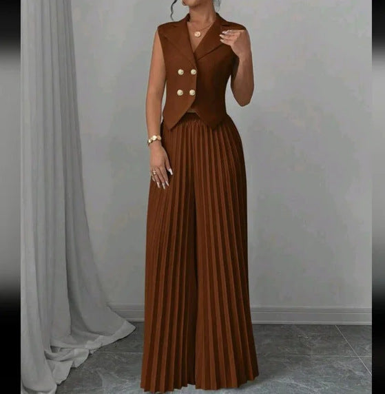 Fashion Vest Pleated Skirt Blouse And Pants Women's Clothing