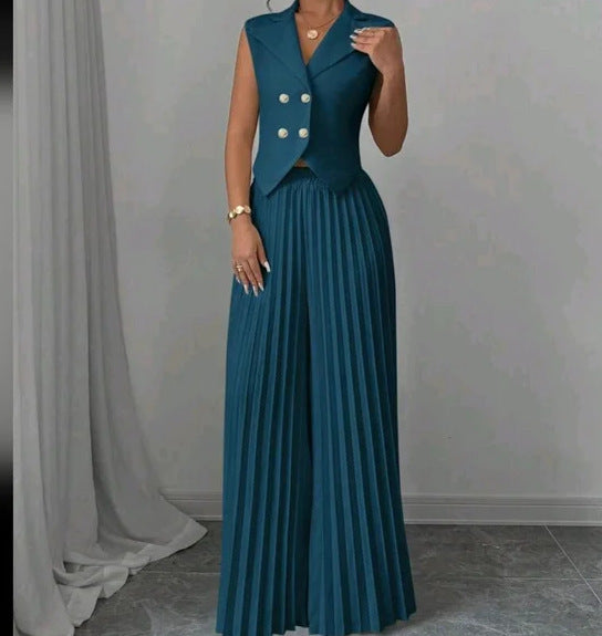 Fashion Vest Pleated Skirt Blouse And Pants Women's Clothing