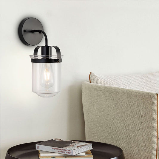 1-Light With Clear Glass Shade,Modern Sconce, Industrial Indoor  Light Fixture For Bathroom Living Room Bedroom Over Kitchen Sink,E26 Socket,No Bulb