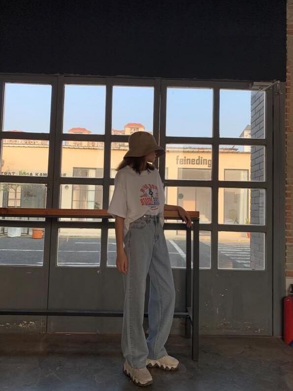 Women's Wide-leg Jeans High-waisted Straight Loose Drape Mopping Pants