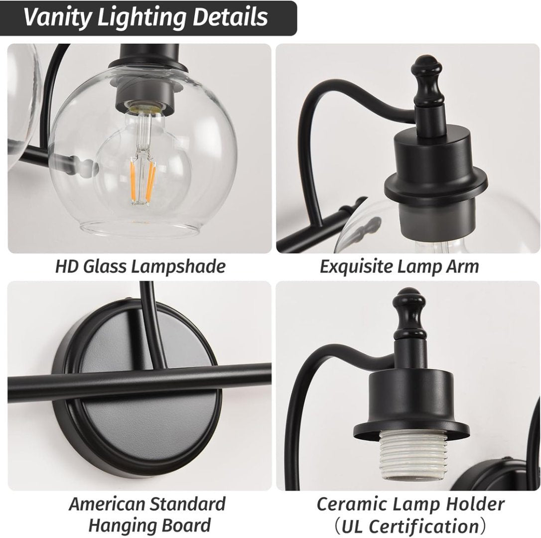 3 Lights Bathroom Vanity Fixture, 22 Inch Bathroom Fixture, Bathroom Lamp Above Mirror With Clear Glass Cover For Living Room And Kitchen, E26 Base