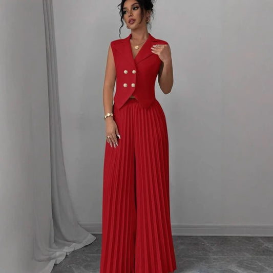 Fashion Vest Pleated Skirt Blouse And Pants Women's Clothing
