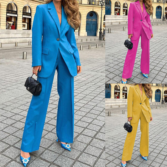 Women's Fashion Blazer Solid Color Casual Pants Two-piece Suit