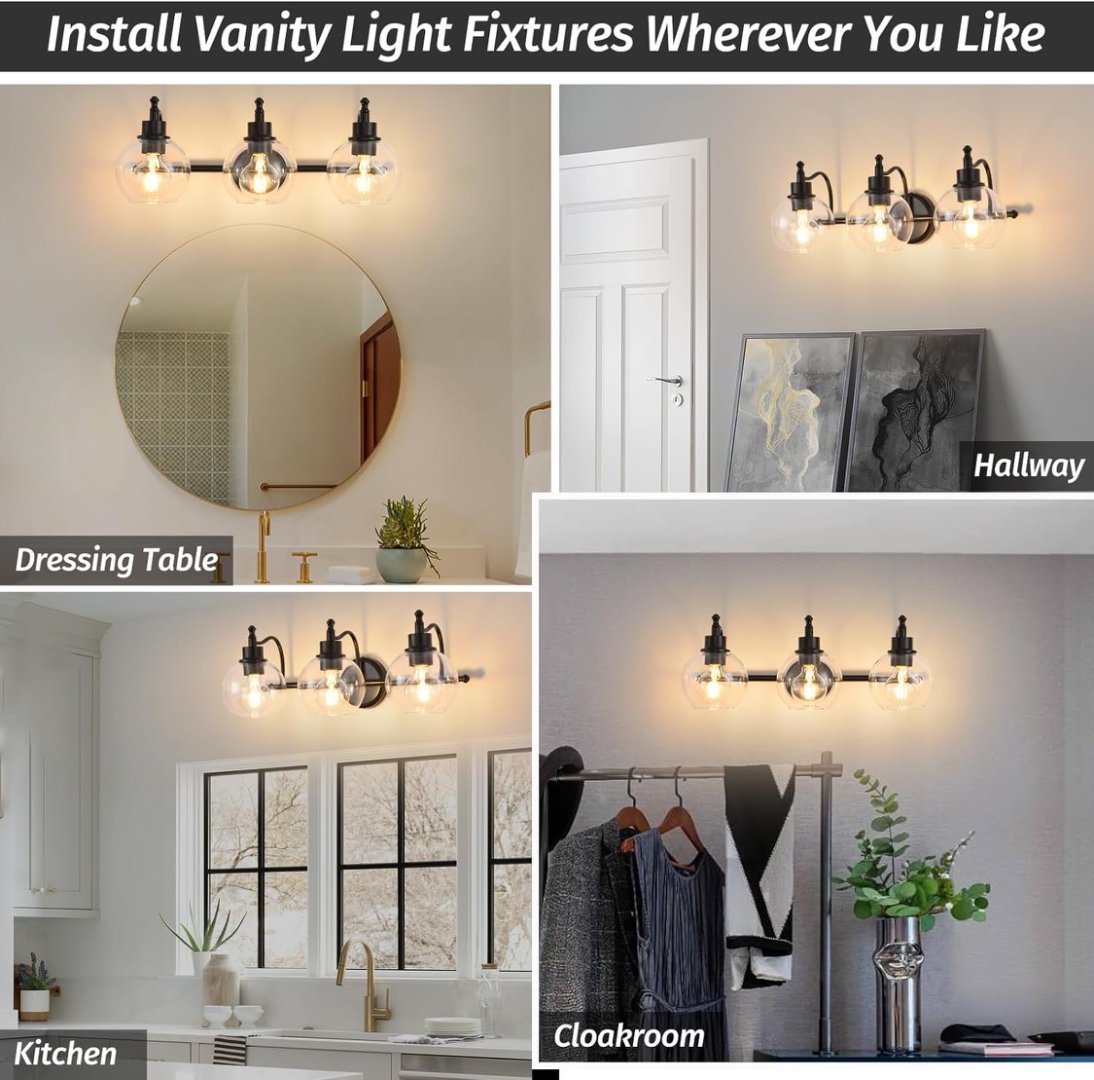 3 Lights Bathroom Vanity Fixture, 22 Inch Bathroom Fixture, Bathroom Lamp Above Mirror With Clear Glass Cover For Living Room And Kitchen, E26 Base