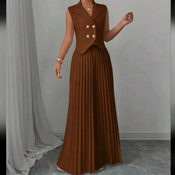 Fashion Vest Pleated Skirt Blouse And Pants Women's Clothing