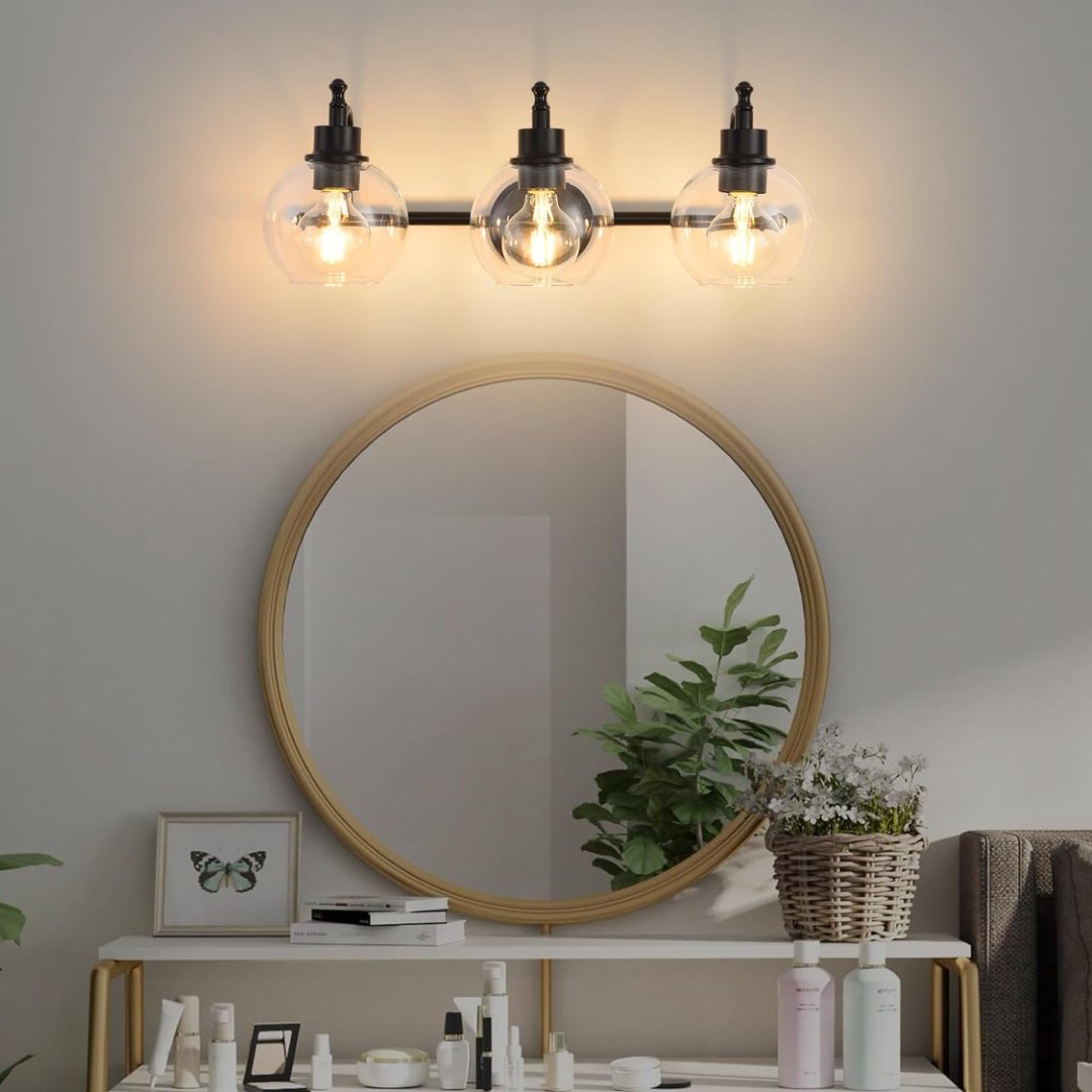 3 Lights Bathroom Vanity Fixture, 22 Inch Bathroom Fixture, Bathroom Lamp Above Mirror With Clear Glass Cover For Living Room And Kitchen, E26 Base